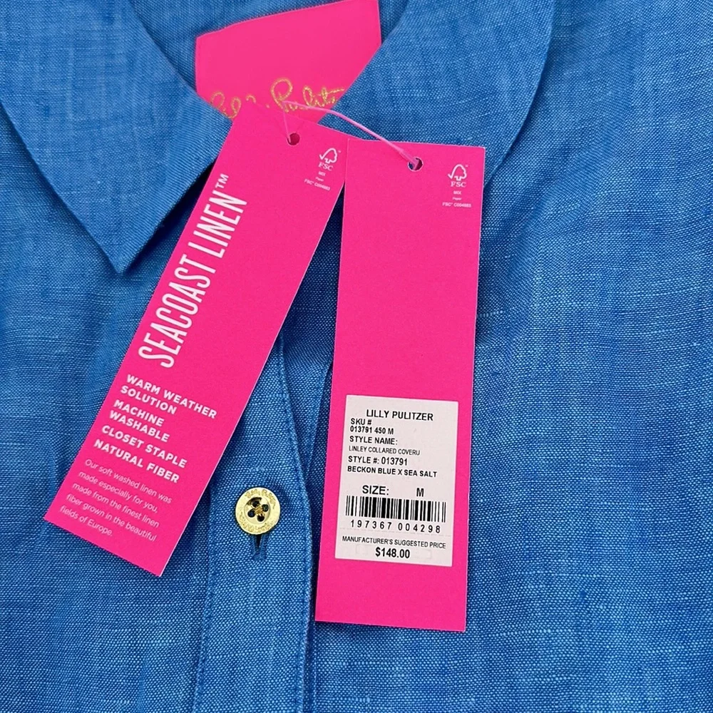 Lilly Pulitzer Women's Linley Collared Coverup in Beckon Blue x Sea Salt Size M - Picture 6 of 10
